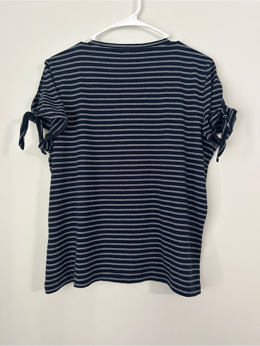 J.Crew Striped Tee Scoop Neck Top Womens L Navy White Tie Sleeve Cotton Shirt